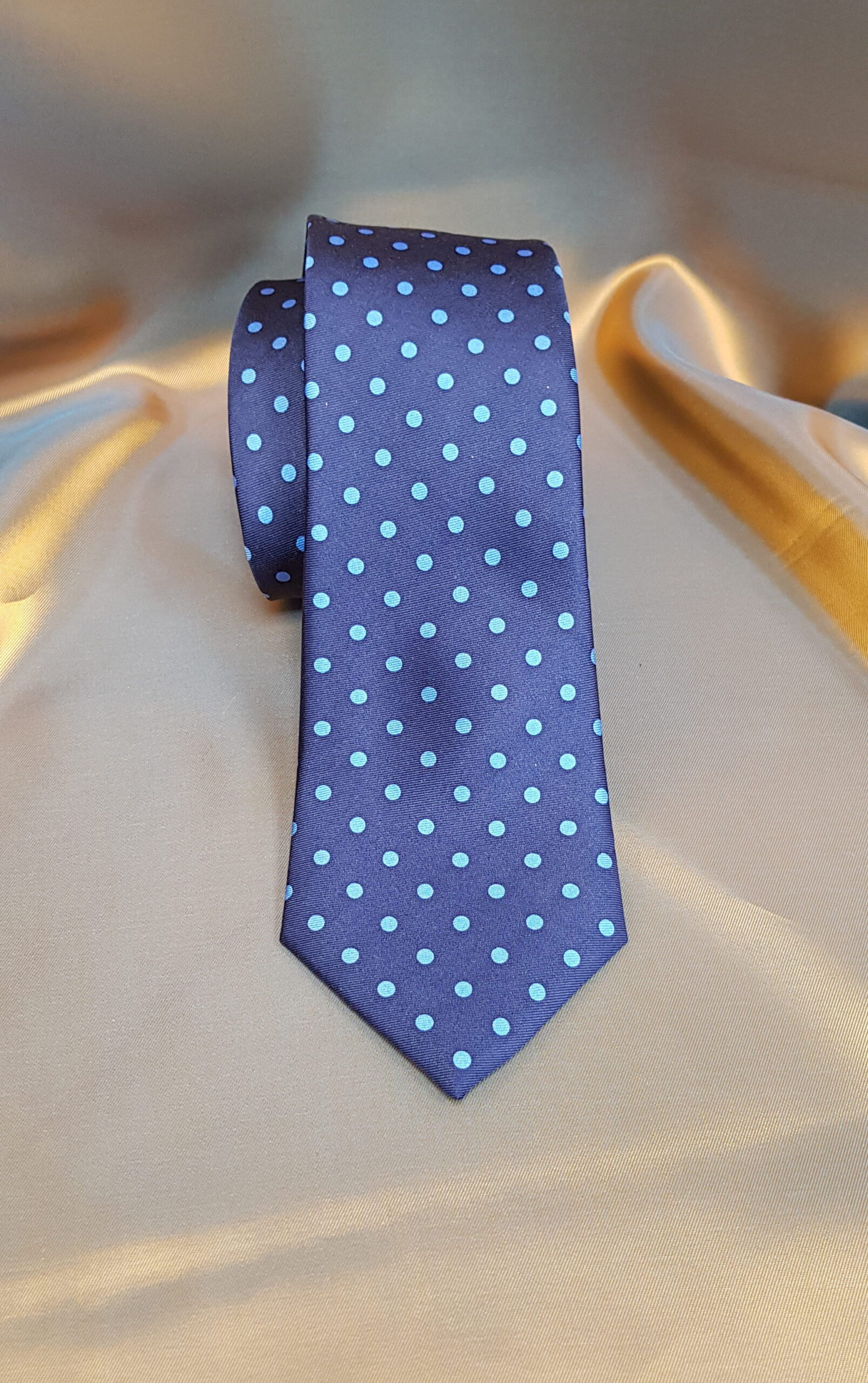 Polka Dots Tie Navy Blue Silk